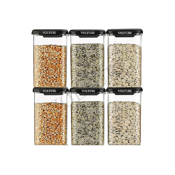 VOLTURI Air Tight Containers for Kitchen Storage (Pack of 6, 1200 ML), Kitchen Storage Box, Airtight Container Set, Fridge Storage Containers for Pulses, Cereals, Grains, Fruits, Vegetables