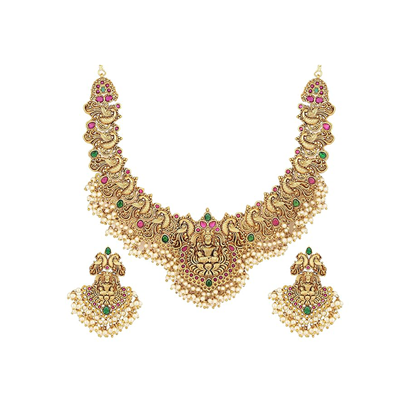 Shining Diva Fashion Latest Stylish Fancy Pearl Choker Traditional Jewellery Set for Women | Temple Necklace Set | Festive Wedding Party Necklace | 22k Gold Plated | Just Like Original Gold Jewellery