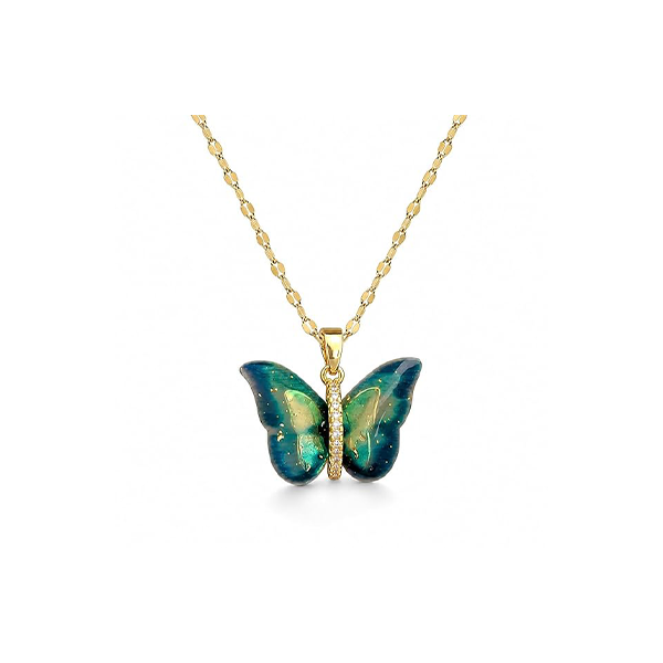 MEENAZ Butterfly Pendant Necklace for Women & Girls Stylish Golden Necklace | Neck Chain | Locket | Modern Design | Birthday & Special Occassion Gift Aesthetic Jewellery Accessories anti tarnish